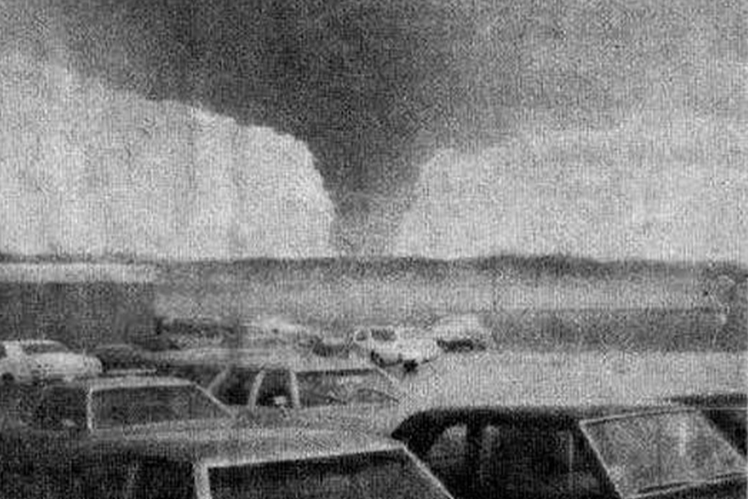 Newspaper image of the tornado. Photo taken by Bill Janning